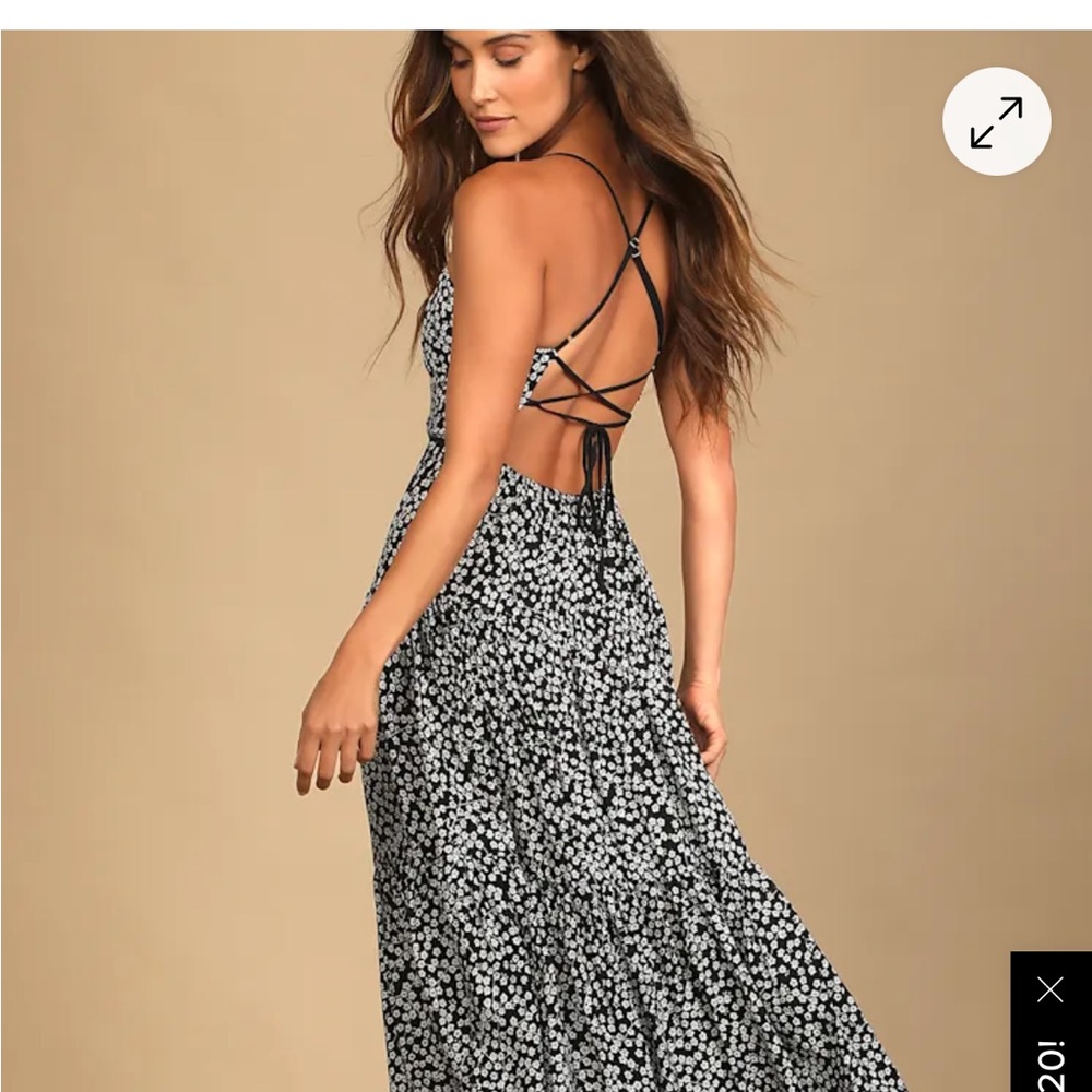 Lulu's Kind Heart Black Floral Print Tiered Lace-Up Midi Dress - Picture 9 of 10